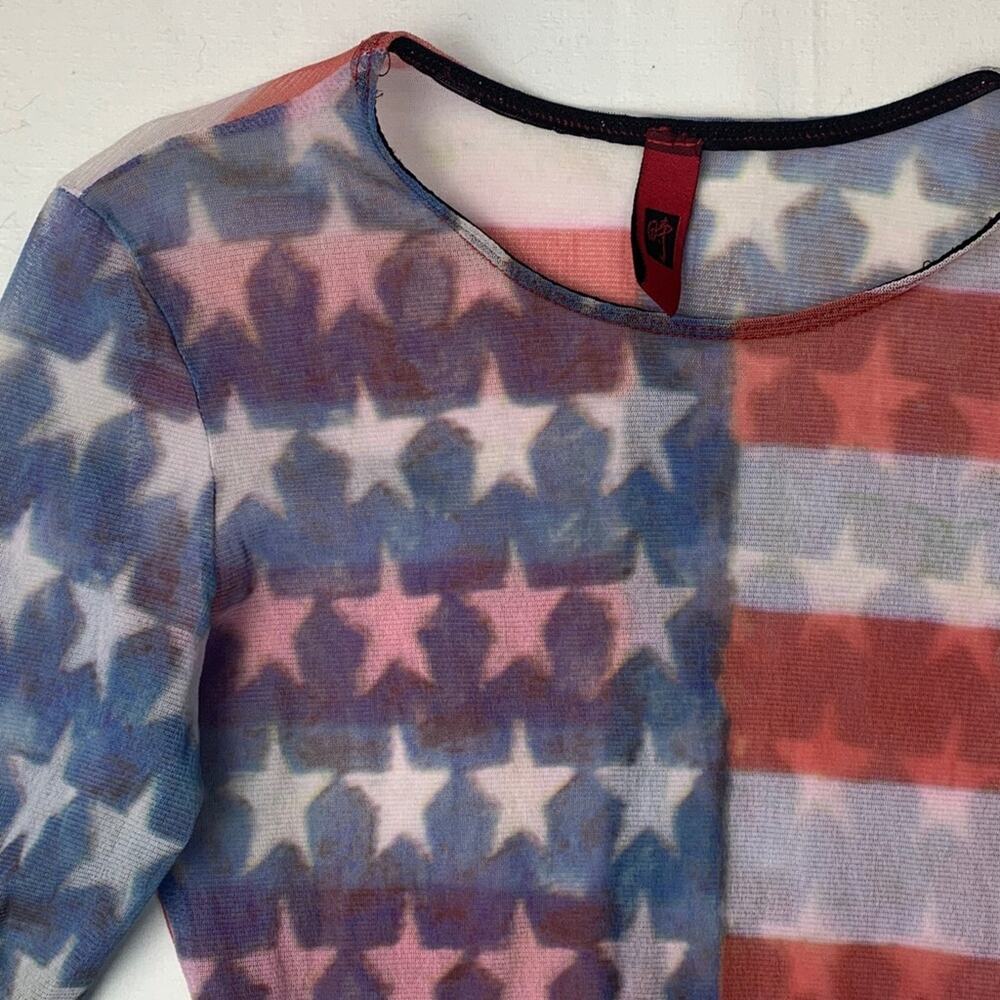 Just in time size small medium mesh American aso tv Patriotic Star Stripe Top - Picture 2 of 11